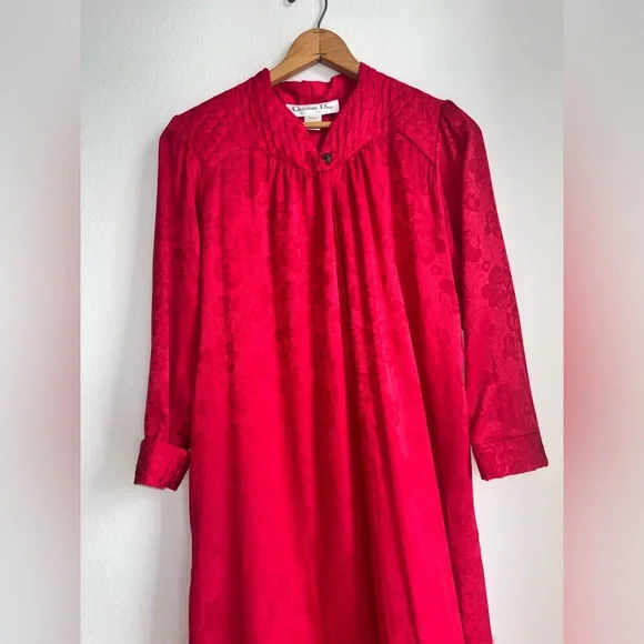 Christian Dior Vintage Nightgown Red Polyester Dress Petite Small Long Sleeve S - Picture 4 of 7